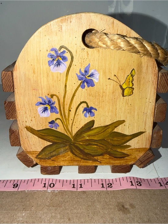 Other - Vintage Hand-Painted Wooden Slat Caddy Box w/ Rope Handle
